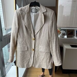 Zara Tan Linen-Blend Blazer Classic Tailored Fit